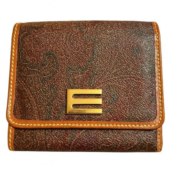ETRO Vintage Paisley Print Leather Trim Wallet – Tri-Fold with Coin Pocket - Picture 1 of 15